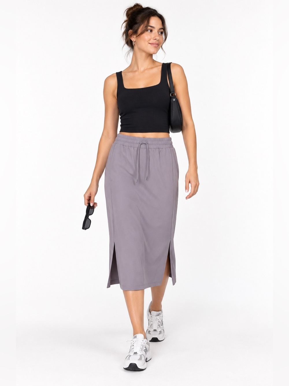 Athleta Stride Midi Skirt Women’s Medium Lavender Gray Drawstring Slit